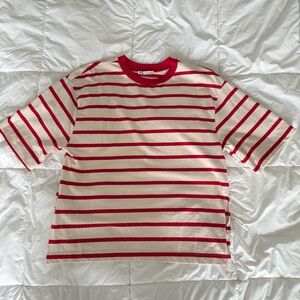 Zara Red and White Striped Short Sleeve Tee